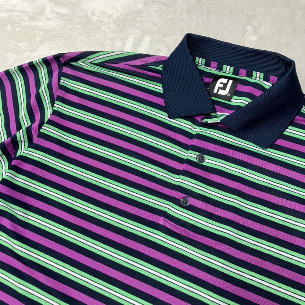 FootJoy ProDry Polo Shirt Striped Performance Colorful Purple Green Mens Large
